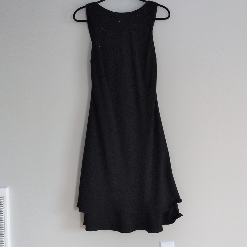 Vintage LBD Drape Cowl Back Beaded Cocktail Dress Black Sleeveless Midi